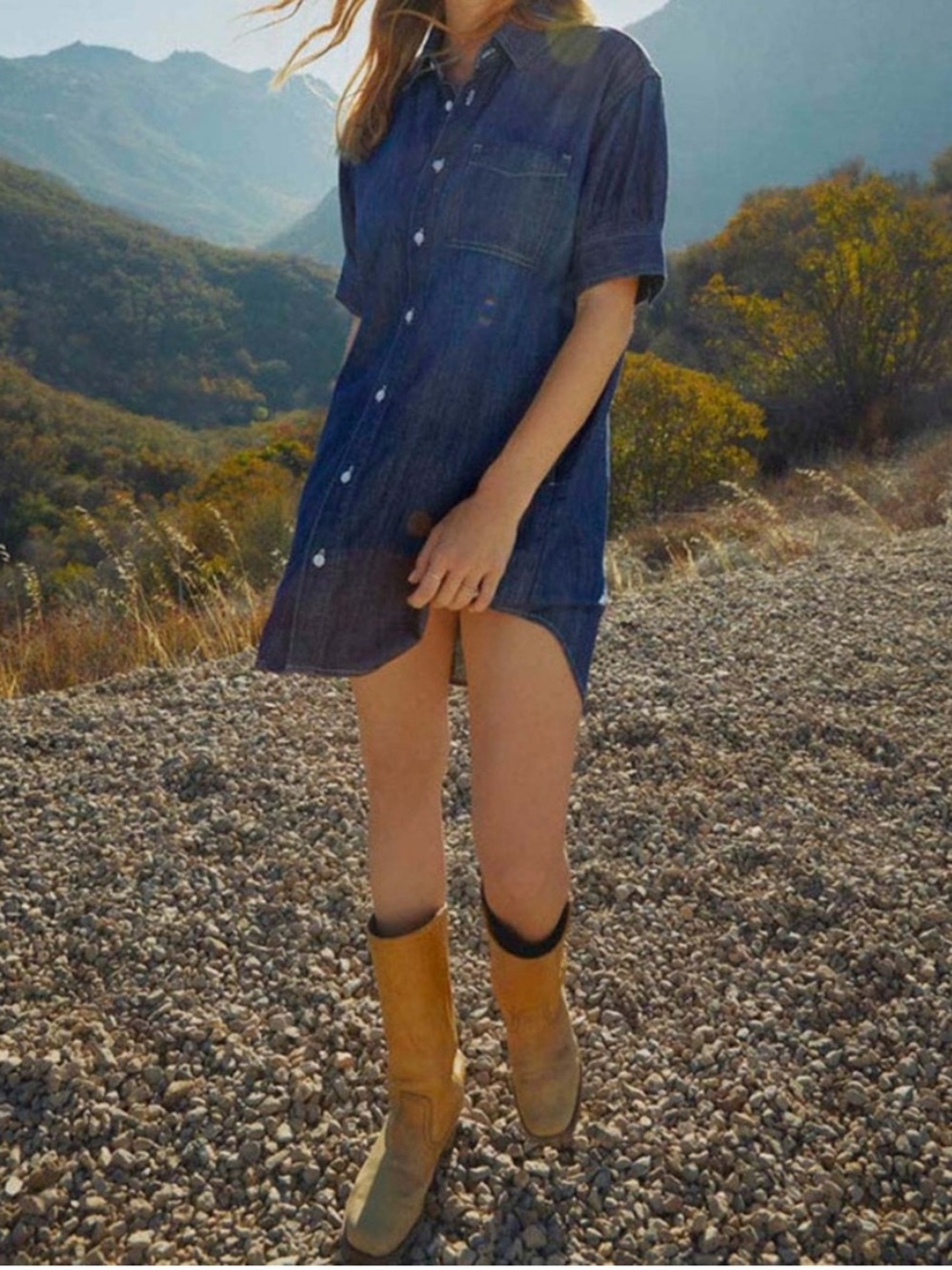 AMO Demin Shirt Dress Pockets Womens Medium